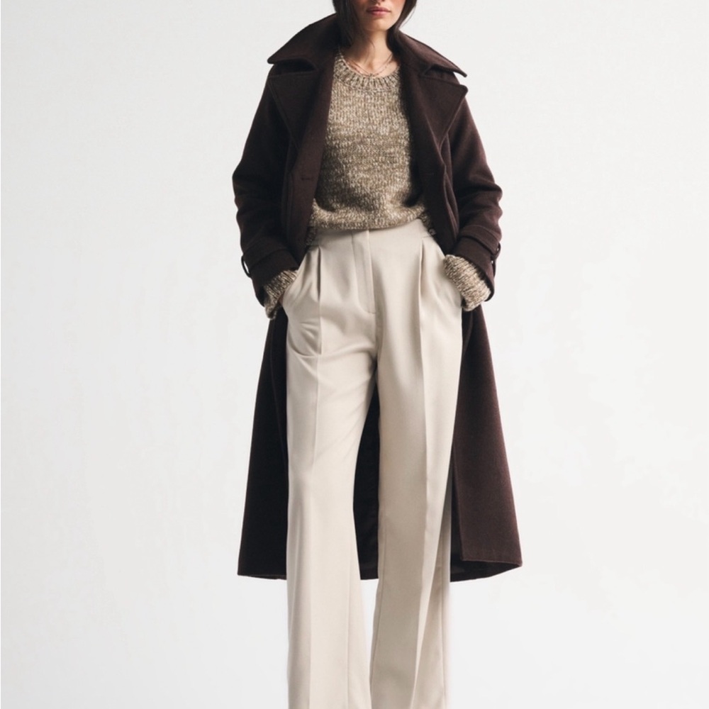 Abercrombie & Fitch Sloane Wide-Leg Cream High-Rise Trousers